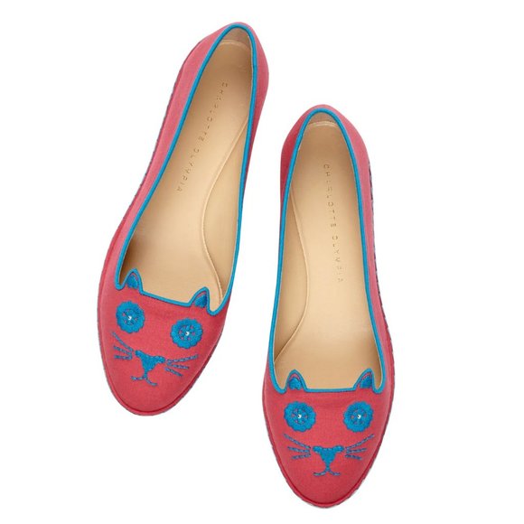 Charlotte Olympia Mexi-Cat Stitch Ballet Flats in Hibiscus Sz IT 35.5‎ US 5.5 - Picture 1 of 11